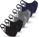 6 Pack!  – Cloth Face Mask – Washable & Reusable – Adult S/M – Cotton – Includes Filter – Black/Navy/Gray