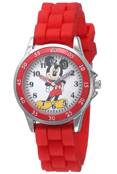 Disney Kids’ MK1239 Time Teacher Mickey Mouse Watch with Red Rubber Strap