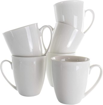 Elama Stoneware Cup White Porcelain Dinnerware Mug Set, 6 Piece, Rosales