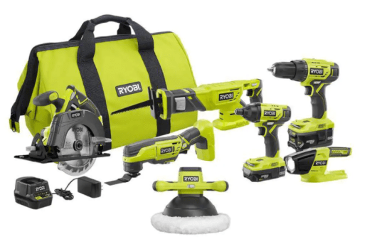 Ryobi ONE+ 18V Cordless 6-Tool Combo Kit with 2 Batteries and 10″ Orbital Buffer $199 at Home Depot