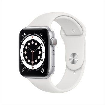 Apple Watch Series 6 GPS, 44mm Silver Aluminum Case with White Sport Band – Regular $245