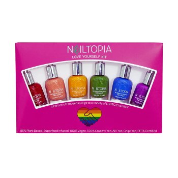 Nailtopia Love Yourself Skittle Mani-Kit – A Rainbow Of Color – Strong, Chip Resistant, Vibrant Nail Polish – Strengthens Nails with Superfoods and Vitamins – Vegan, Cruelty-Free – 6 Pc, 0.41 Oz Each
