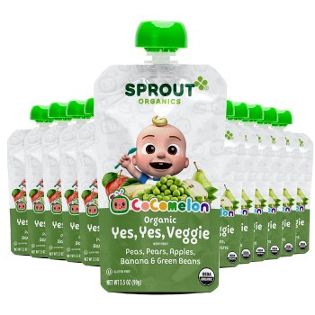 12 Pack CoComelon Sprout Organic Baby Food, Toddler Pouches, Yes, Yes, Veggie, Fruits, Grains, 3.5 Oz Purees