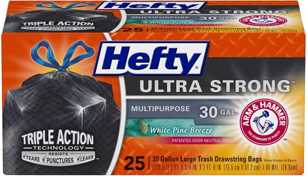 25 Hefty Ultra Strong 30 Gallon Multipurpose Large Trash Bags