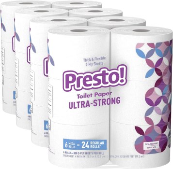 24 Mega (96 Regular) Rolls Of Presto 308-Sheet Ultra-Strong Toilet Paper For $15.29-$17.09 Shipped From Amazon