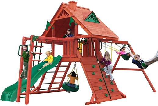 Gorilla Playsets Sun Palace II Wood Swing Set With Monkey Bars And Wood Roof For $2,191.43 From Amazon After $865 Price Drop