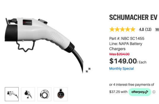 Schumacher SC1455 Portable EV (Electric Vehicle) Charger $149 + Free Shipping @ NAPA