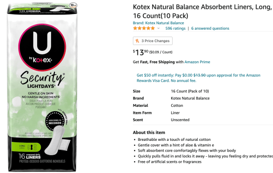 price mistake Kotex