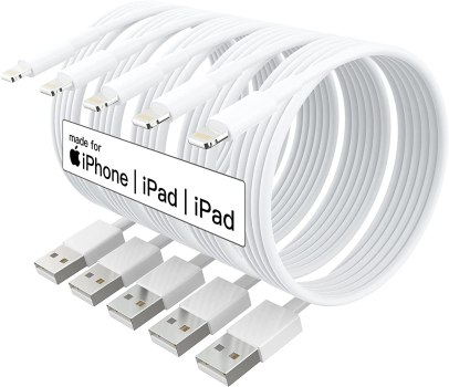 5 Pack of 10 Foot Apple Lightning Charging Cables For $8.49