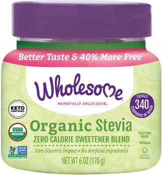 Wholesome Organic Stevia, Zero Calorie Sweetener Blend, Non GMO & Gluten Free, 6 oz jar
