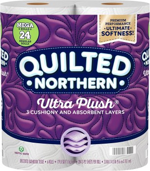 STOCK UP! $7.99! Quilted Northern Ultra Plush® Toilet Paper, 6 Mega Rolls = 24 Regular Rolls, 3-ply Bath Tissue