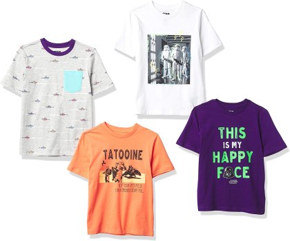 4 Pack All Sizes! Spotted Zebra Disney | Marvel | Star Wars | Frozen Boys and Toddlers’ Short-Sleeve T-Shirts,