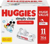 🔥 704 Wipes Huggies Simply Clean Fragrance-Free Baby Wipes $11.95 or $10.41 with S&S