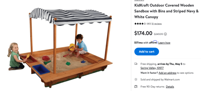 Adorable 🥰 kidkraft covered wooden sandbox with bins on rollback for only $174 shipped !!