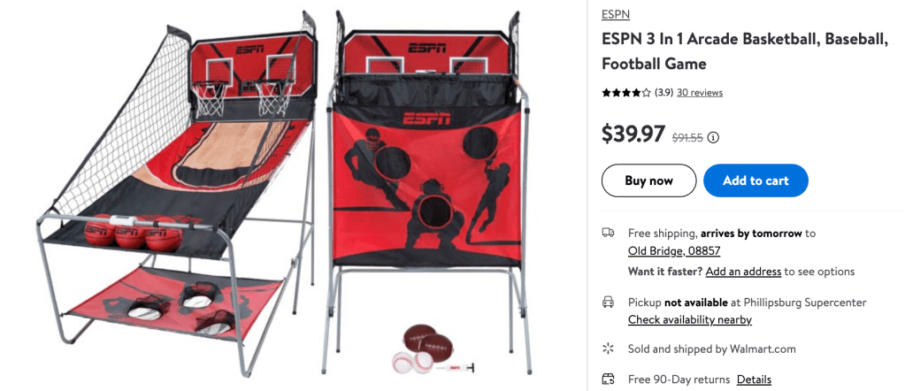 ESPN 3 In 1 Arcade Basketball, Baseball, Football Game