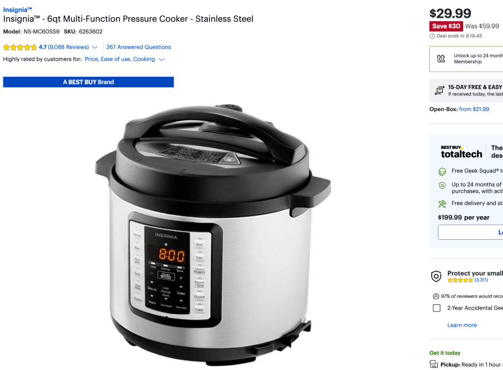 Today only: Insignia multi-function 6-quart pressure cooker for $30