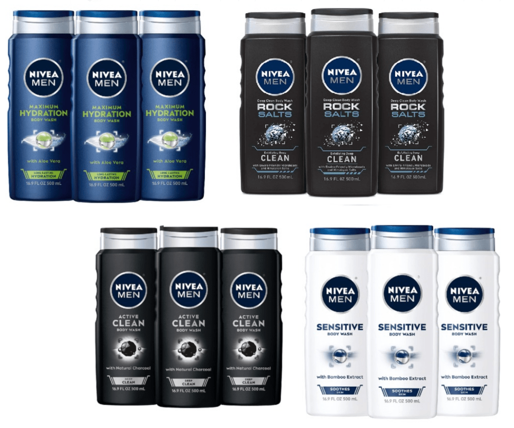 3 Pack of 16.9oz Nivea Men Body Wash Only