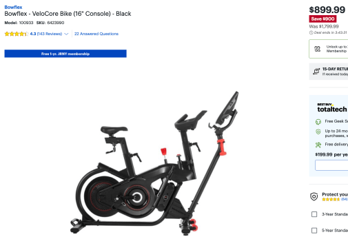 Bowflex - VeloCore Bike (16" Console) - Black