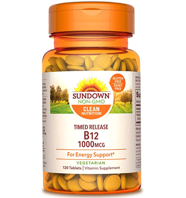 Sundown Vitamin B-12, Cellular Energy Support, Vegetarian, Vegan-Friendly 1000 mcg, ) Non-GMO, Free of Gluten, Dairy, Artificial Flavors 120 Count (Pack of 1)