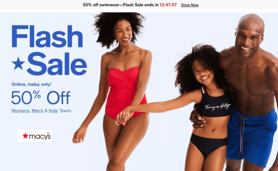 50% off Macy’s Swimwear Flash Sale: Men, Women’s and Kids’ Swim items. Today Only!