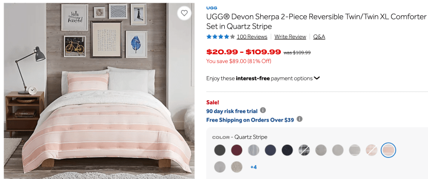 UGG Devon Sherpa 2-Piece Reversible Twin/Twin XL Comforter only $20.99 (Reg $109)