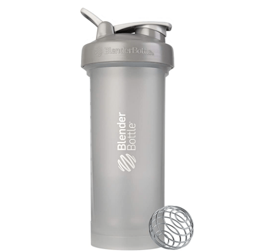 45-ounce capacity (note: measurements only go to 34 ounces) classic shaker cup with V2 upgrades, including a rounded base, SpoutGuard, and modern design Patented mixing system uses 316 surgical-grade stainless steel BlenderBall wire whisk for mixing protein shakes, smoothies, and supplements Wide mouth makes it easy to add mix scoops and liquids, and embossed markings measure both ounces and milliliters; rounded base for thorough mixing Screw-on lid creates leak-proof seal, and secure flip cap with SpoutGuard keeps the mouthpiece clean; wide loop top for easy carrying or attaching keys BPA- and phthalate-free; top-rack dishwasher safe; manufacturer’s limited lifetime