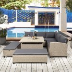 Super HOT! $566 (down from $996)  6-Piece Patio Furniture Set Outdoor Sectional Rattan Corner Sofa Wicker Loveseat Couch with Square Table