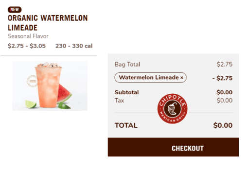 Free 22oz Organic Watermelon Limeade at Chipotle. No purchase required