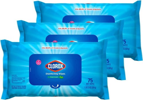 Pack of 3 !! Clorox Disinfecting Wipes, Bleach Free Cleaning Wipes, Fresh Scent, Moisture Seal Lid, 75 Wipes,