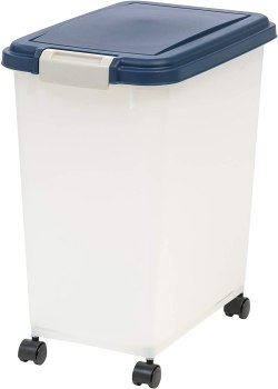 IRIS USA 33 quart Airtight Pet Food Container, Navy/Pearl