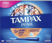 Tampax Pearl Tampons with Plastic Applicator, Super Plus Absorbency, Unscented, 50 Count – Pack of 6 (300 Count Total)