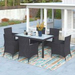7 Pieces Patio Dining Sets, Outdoor Space Saving Rattan Chairs with Glass Table