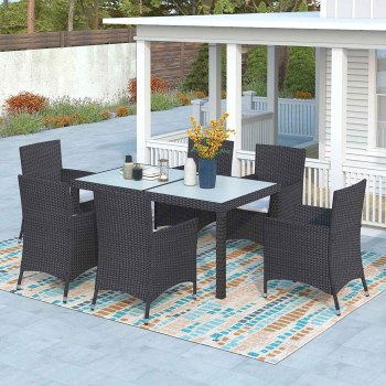 7 Pieces Patio Dining Sets, Outdoor Space Saving Rattan Chairs with Glass Table