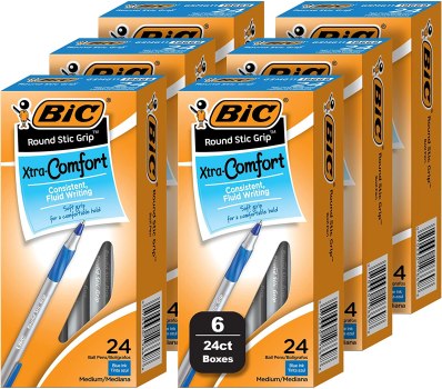 BIC Round Stic Xtra Comfort Blue Ballpoint Pens, Medium Point (1.0mm), 144-Count Pack of Bulk Pens, No. 1 Selling Ballpoint Pens