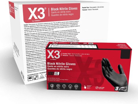 Case of 1000 X3 Black Nitrile Disposable Industrial-Grade Gloves 3 Mil, Latex and Powder-Free, Food-Safe, Non-Sterile, Lightly-Textured