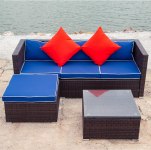 3 Pcs Outdoor Patio Conversation Set, Rattan Wicker Garden Corner Sectional Sofa W/Tempered Glass Top Coffee Table