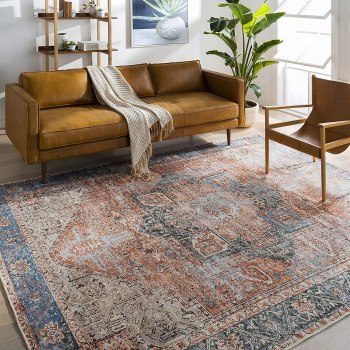 Artistic Weavers Suri Vintage Washable Area Rug 2′ x 2’11”, Rust/Blue