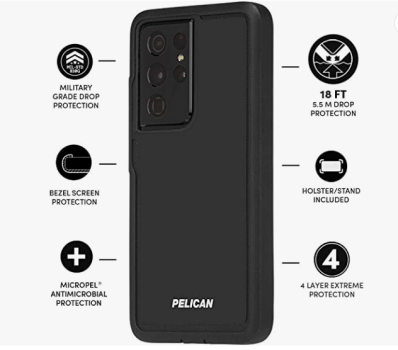 PELICAN – VOYAGER Series – Case for Samsung Galaxy S21 Ultra 5G – 18 ft Drop Protection – Holster – 6.8 inch – Black