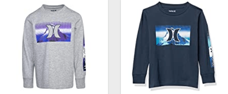 A few Grey and Blue colors and Sizes Marked down to $6.05 Hurley Boys’ Long Sleeve Graphic T-Shirt