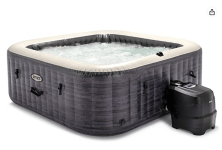 Intex 28451EP PureSpa Plus 6 Person Portable Inflatable Square Hot Tub Spa with 170 Bubble Jets and Built in Heater Pump, Greystone
