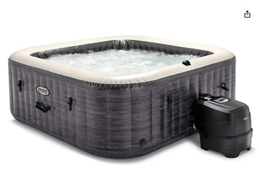 Intex 28451EP PureSpa Plus 6 Person Portable Inflatable Square Hot Tub Spa with 170 Bubble Jets and Built in Heater Pump, Greystone