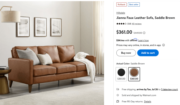 Jianna Faux Leather Sofa (2 Colors)