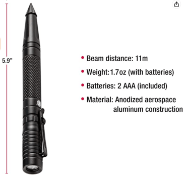Smith & Wesson Self Defense Tactical Penlight with Aircraft Aluminum Construction with LED Flashlight for Survival, Hunting, Outdoor and EDC