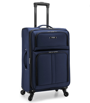 U.S. Traveler Anzio Softside Expandable Spinner Luggage, Navy, Checked-Medium 26-Inch