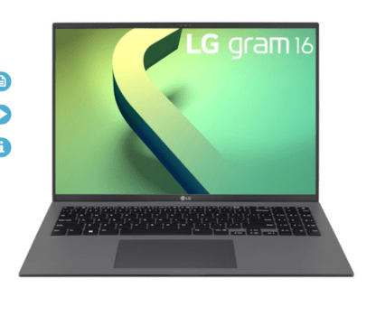 LG gram 16Z90Q 16" Lightweight Laptop, Intel i5-1240P, 16GB RAM/512GB SSD, Gray