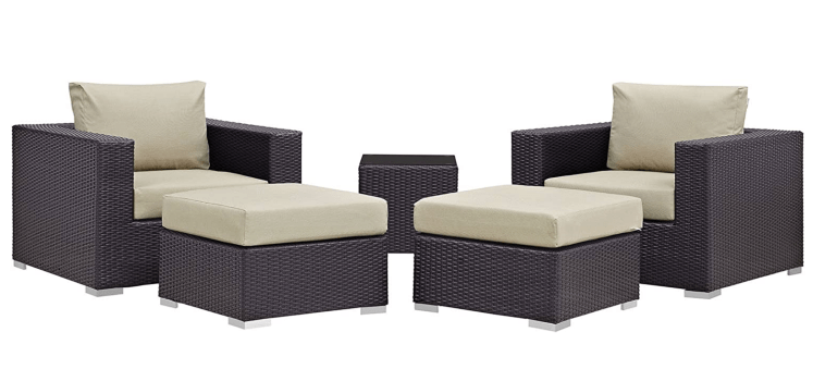 Modway Convene Wicker Rattan 5-Piece Outdoor Patio Furniture Set in Espresso Beige