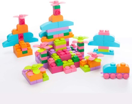 $29.99 UNiPLAY Plus Soft Building Blocks — Creativity Toy, Educational Play, Cognitive Development, Early Learning Stacking Blocks for Infants and Toddlers, Pink (122-Piece Set)