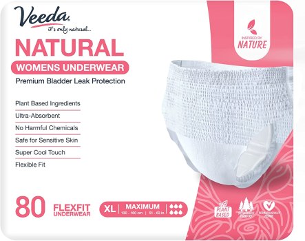 $19 down from $70 Veeda Natural Incontinence Underwear for Women, Maximum Absorbency, X-Large Size, 80 Count