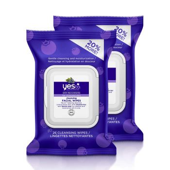 Yes To Super Skin Recharging Cleansing Facial Wipes for Stressed Skin, Blueberry, 60 Count (Pack of 2)