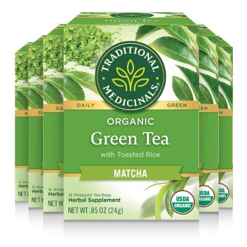 6 Pack For $14.40! Traditional Medicinals Organic Green Tea With Toasted Rice, Matcha, 16 Count